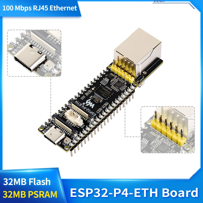 Waveshare ESP32-P4-ETH Entwicklungsboard RISC-V MCU 32MB PSRAM 32MB Flash mit 100 Mbps RJ45 Ethernet-Anschluss PoE-Modul Optional