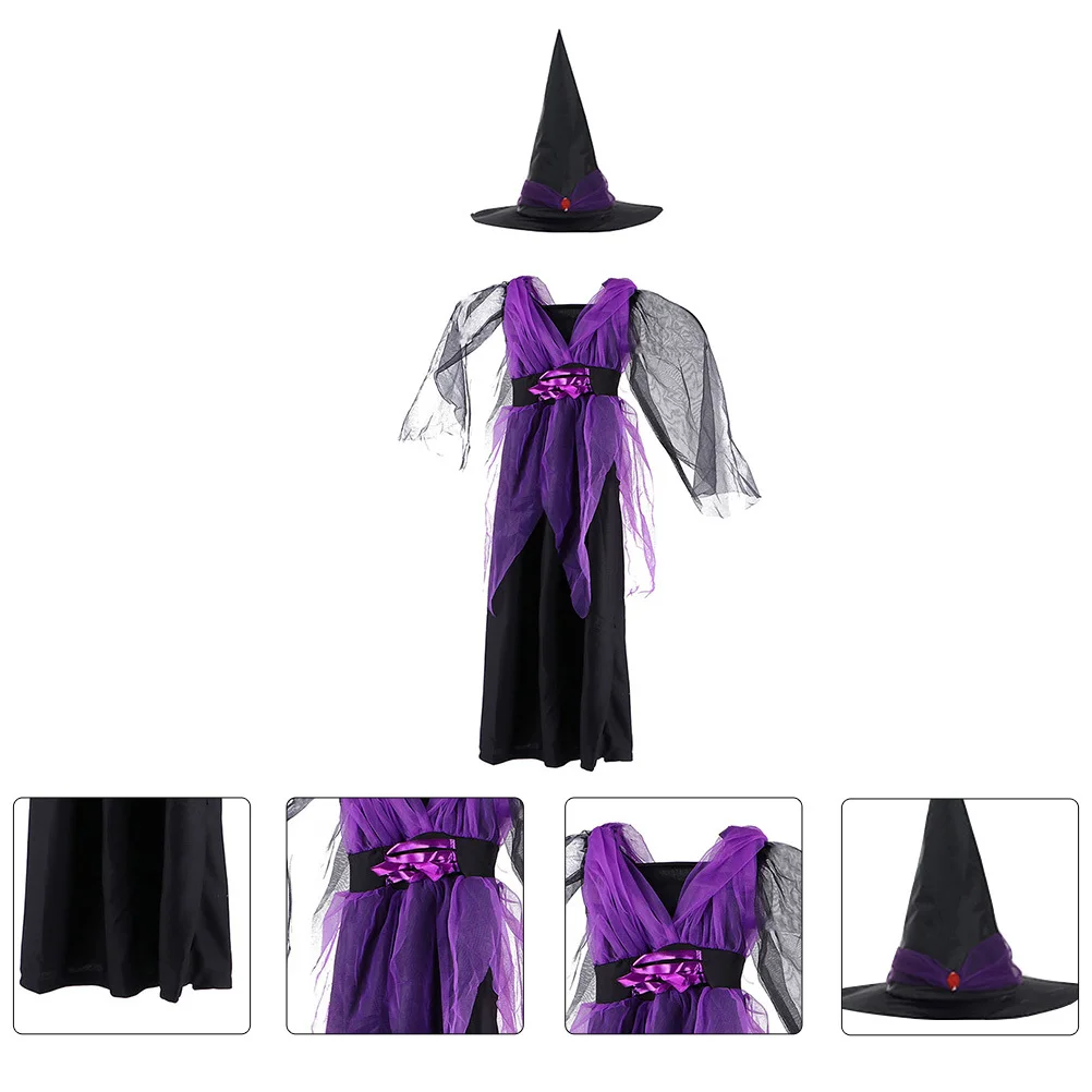 1 Zestaw Dziecięcy Strój Wiedźmy Kostium Cosplay dla Dzieci Sukienki na Halloween Bezpieczne Materiały Doskonała Tekstura Wspaniałe Wspomnienia