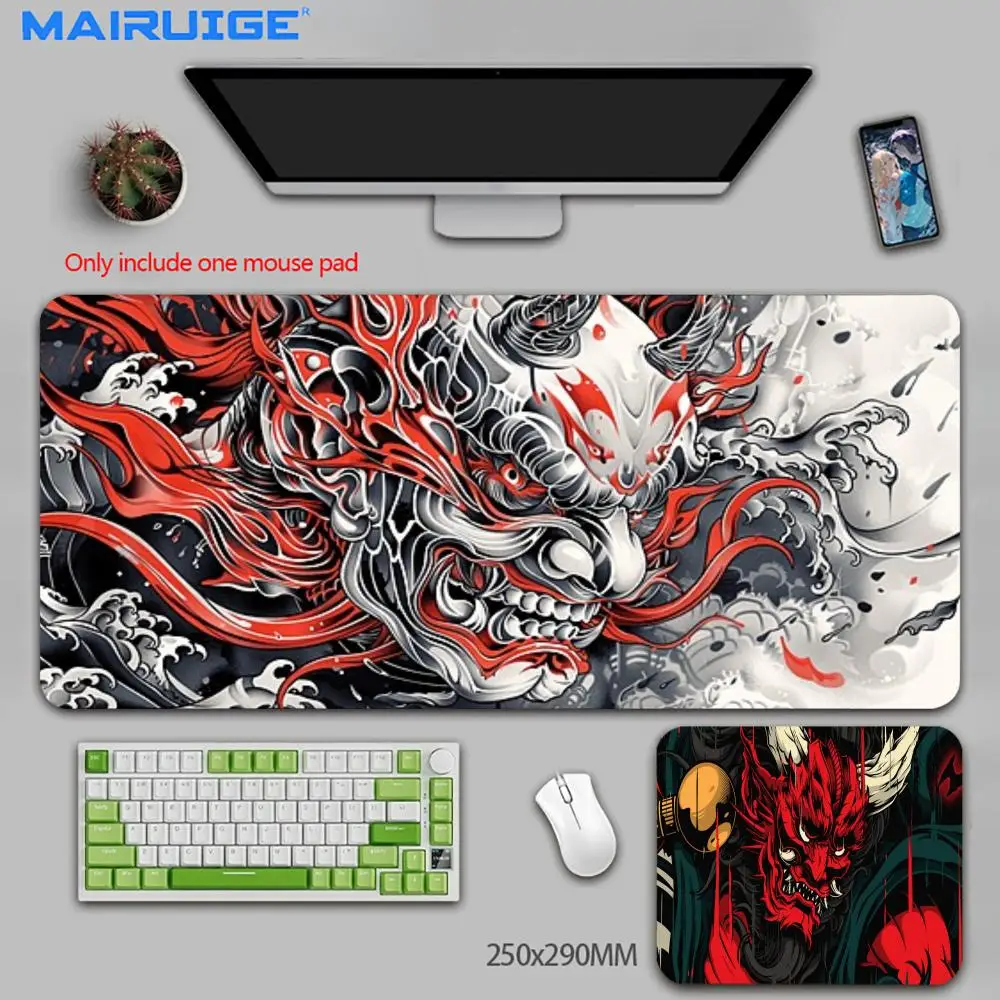 Fiery Red Oni Demon Ukiyo-e Style Design Large Size Game Desk Mat Natural Rubber Non-Slip Esports Mouse Pad For Laptop Desktop
