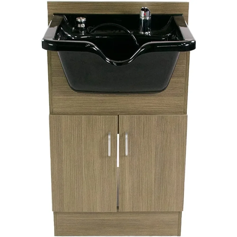 Shampoo Cabinet S Light Wood w Faucet, Bowl, Drain for Hair Studio Beauty Salon and Spa