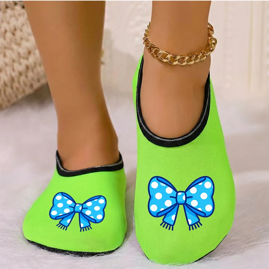 

Four season wearable women's cute bow print suede breathable high elasticity indoor floor slippers