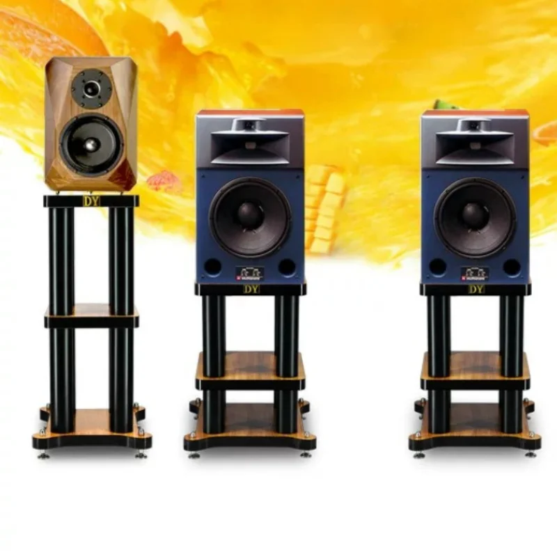 Speaker Stand with Vibration Damping, Shock Absorbing Floor Stand for Surround Sound, Metal Wood Heavy Duty Speaker Rack