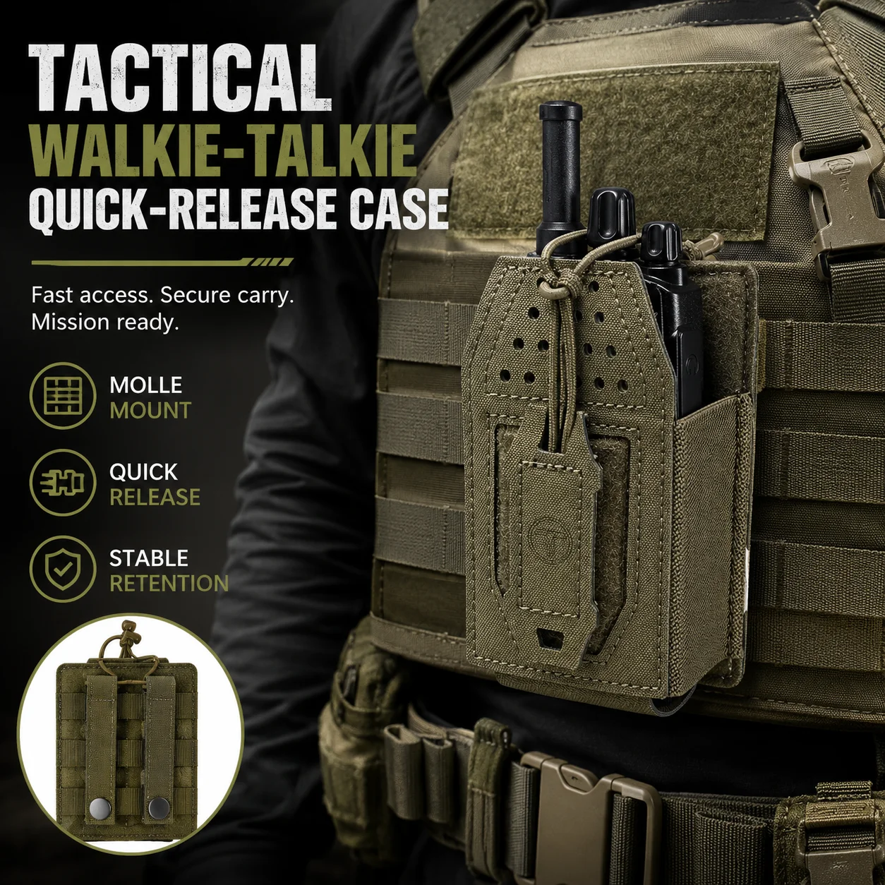 

Tactical Walkie Talkie Pouch MOLLE Radio Holder Quick Release Vest Mount Utility Bag for Outdoor Hiking Camping Gear
