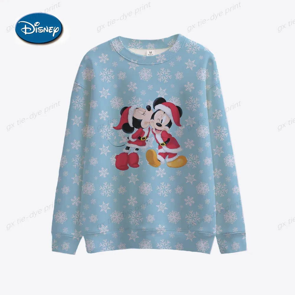 Disney 2024 Autumn New Fashion Casual Cartoon Mickey Mouse and Minnie Christmas Print Slim O Neck Long Sleeve Holiday Sweatshirt