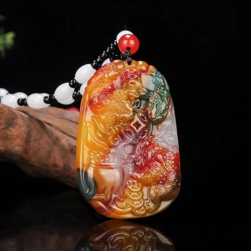 

Натуральный куриный кровь нефритовый кулон ручной работы с золотой жабой, модные украшения для мужчин и женщин, трехногие ожерелья с золотой жабой