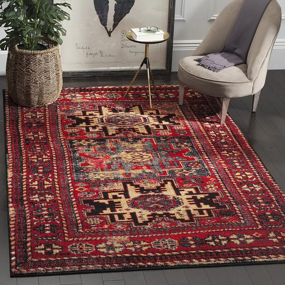 

Vintage Hamadan Collection 4' Square Red/Multi Vth213A Traditional Oriental Living Room Dining Bedroom Area Rug
