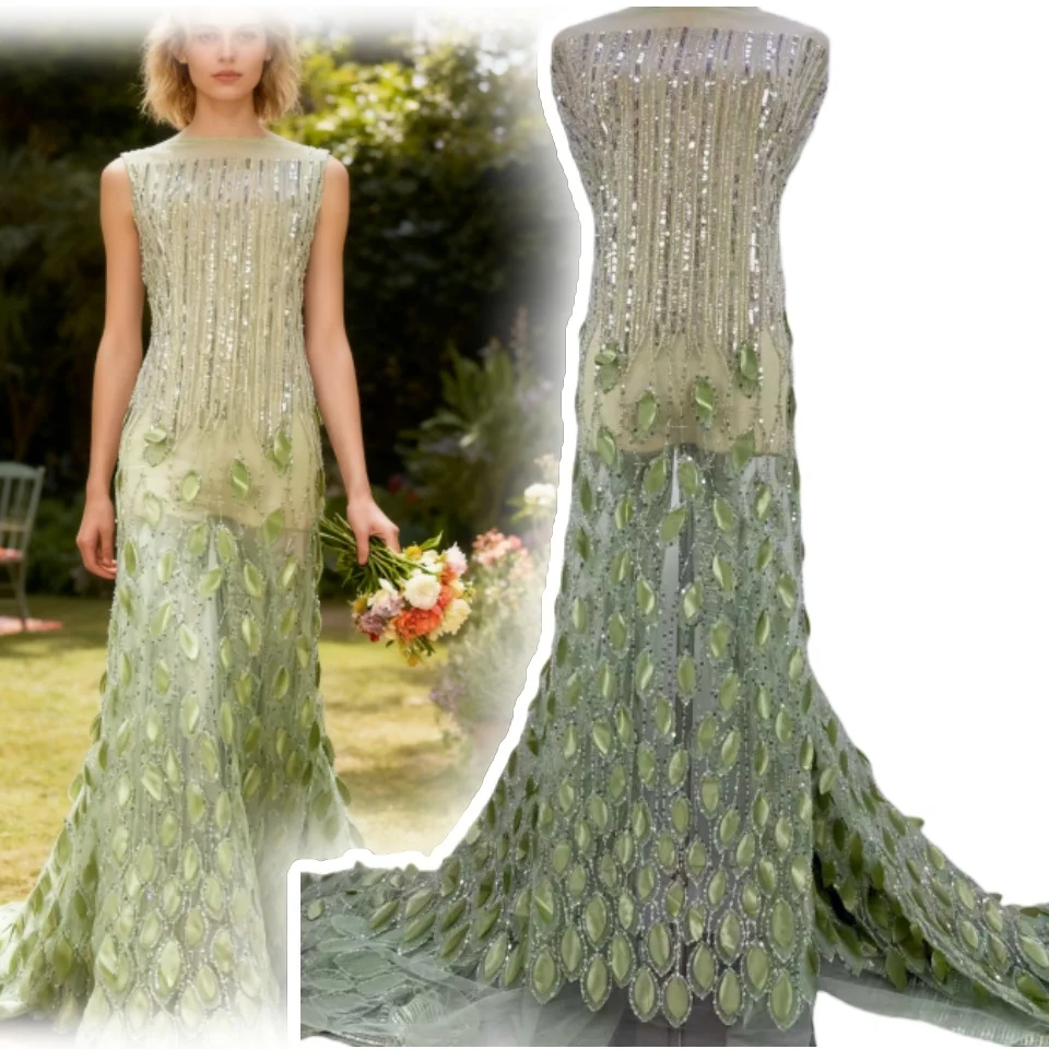 아프리카 패셔너블 나이지리아 레이스 원단 2026 아프리카 프렌치 스타일 스팽글 비즈 레이스 원단 이브닝 가운 & 웨딩 5Y 1878