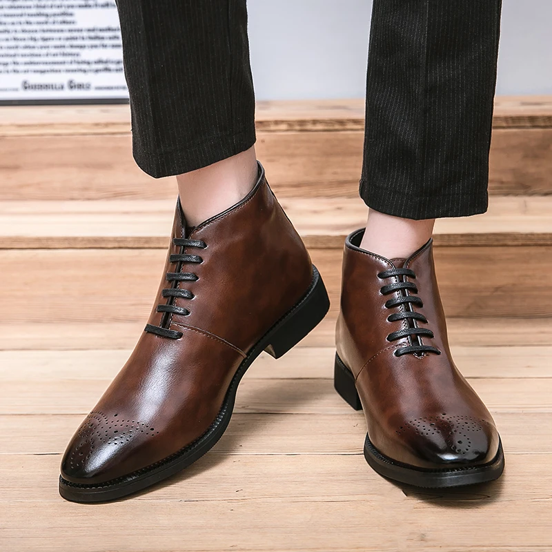 New Luxury Designer Brand Mens Genuine Leather Dress Office Man Shoes for Men Fashion Chelsea Casual Winter Ankle Boots Footwear