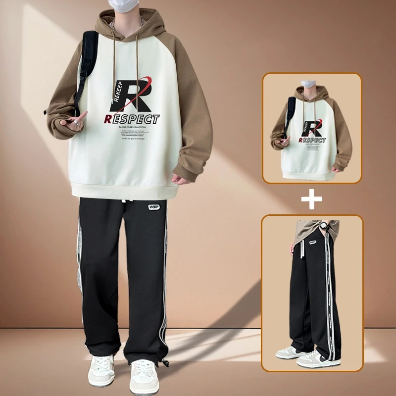 

Spring Fall Mens Sweatsuit Set Two Piece Hoodie Outfit Comfortable New Style Fashion Loose Fit Casual Streetwear Clothing