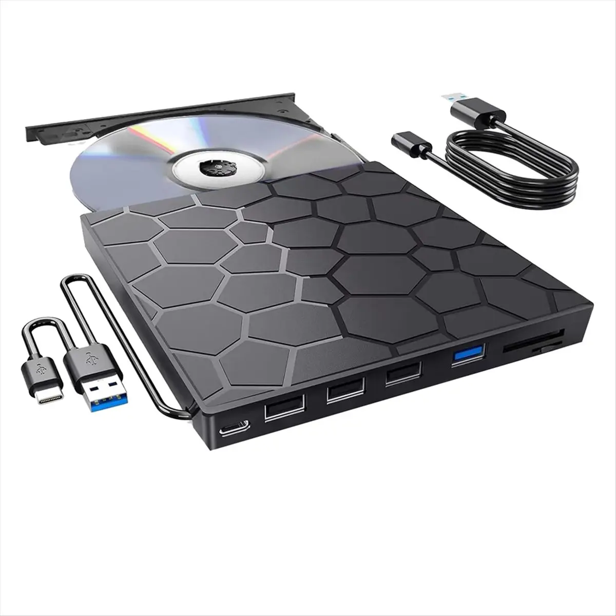 186 ~ مشغل محرك أقراص CD/DVD خارجي فلاش، 7 في 1 USB 3.0 CD/DVD-ROM +/-RW CD Burner لسطح المكتب المحمول، 11/10/8/7 Linux