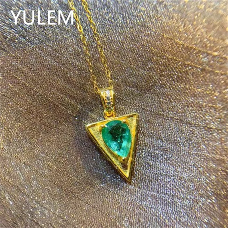YULEM Jewelry 100% Natural Water Drop Emerald 6x8mm Silver 925 Luxury Charm for Women Daily Wear