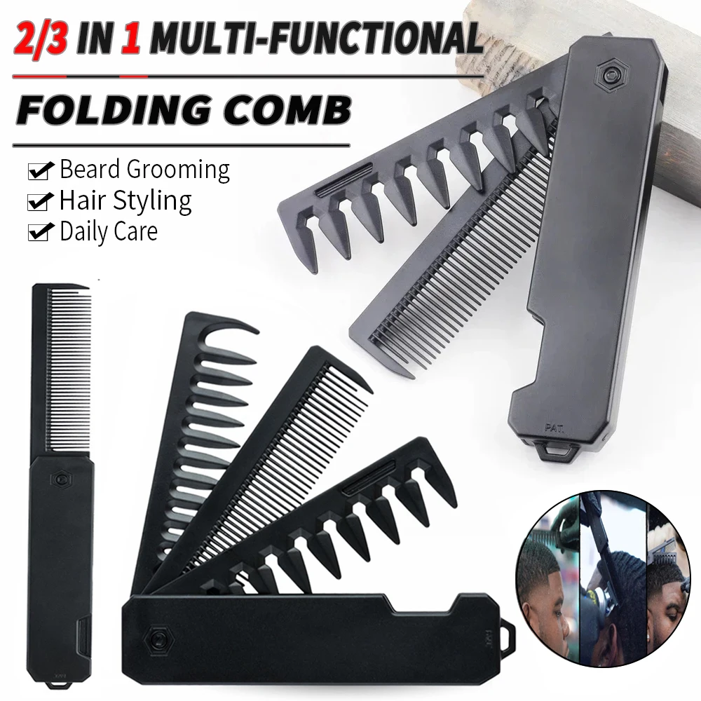 أحدث 1/2/3 في 1 المحمولة للطي مشط الحلاق المقص مشط واسعة الأسنان النفط رئيس مشط الشعر البسيطة اللحية تمشيط صالون تصفيف أداة