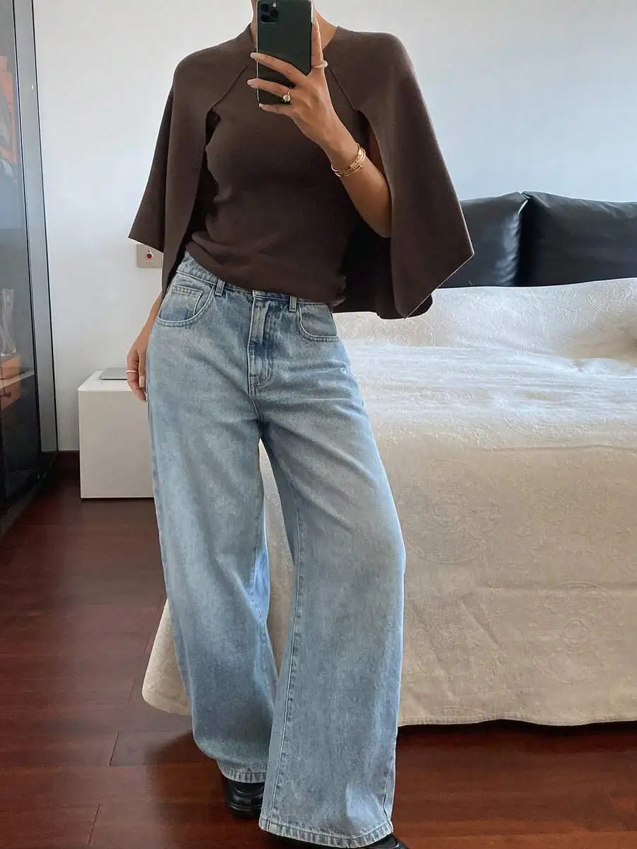Casual Loose Knit Poncho Sweater for Women