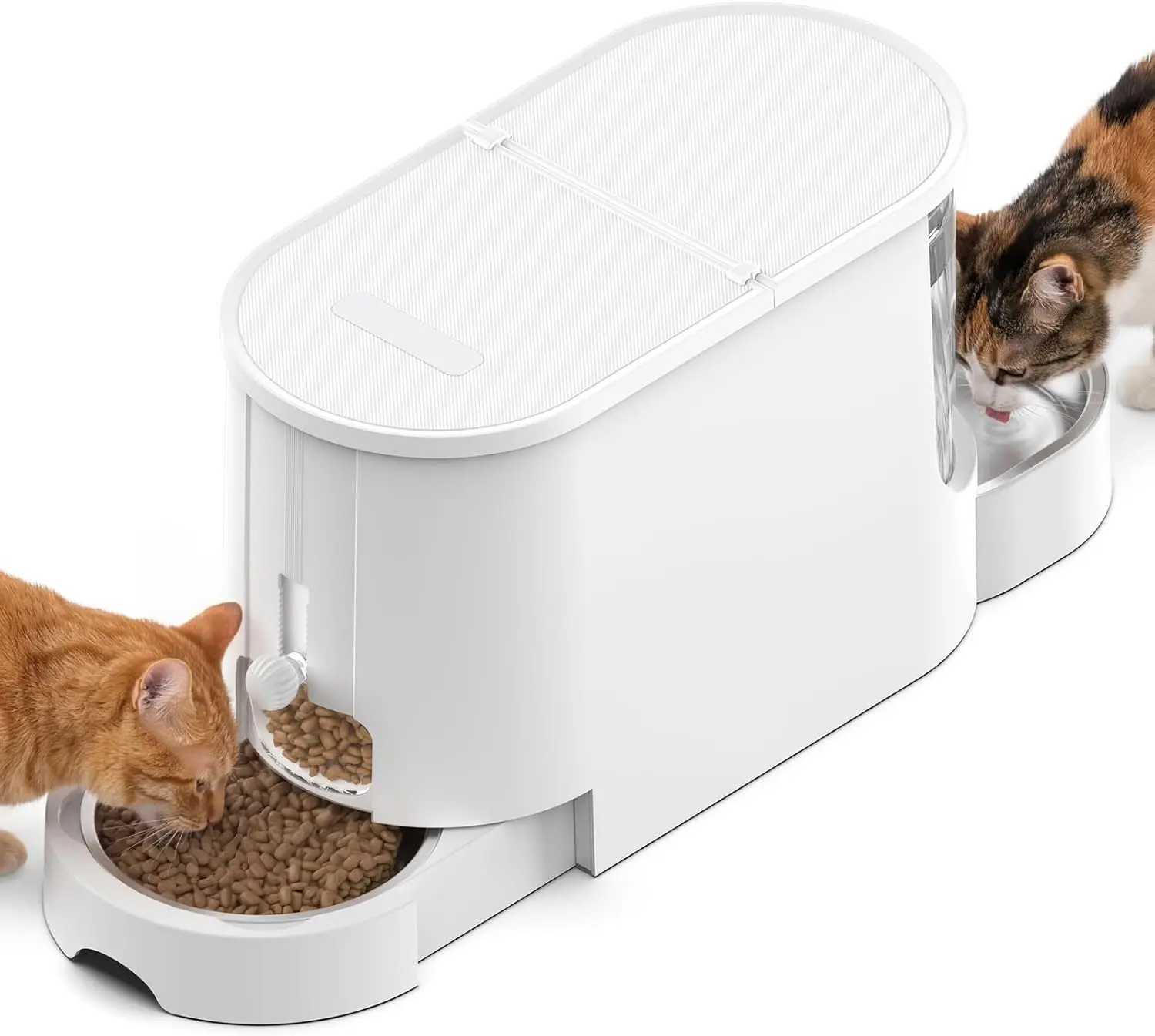 

Automatic Pet Feeder and Water Dispenser Set, Large Capacity Low Noise with Stainless Steel Bowls, White