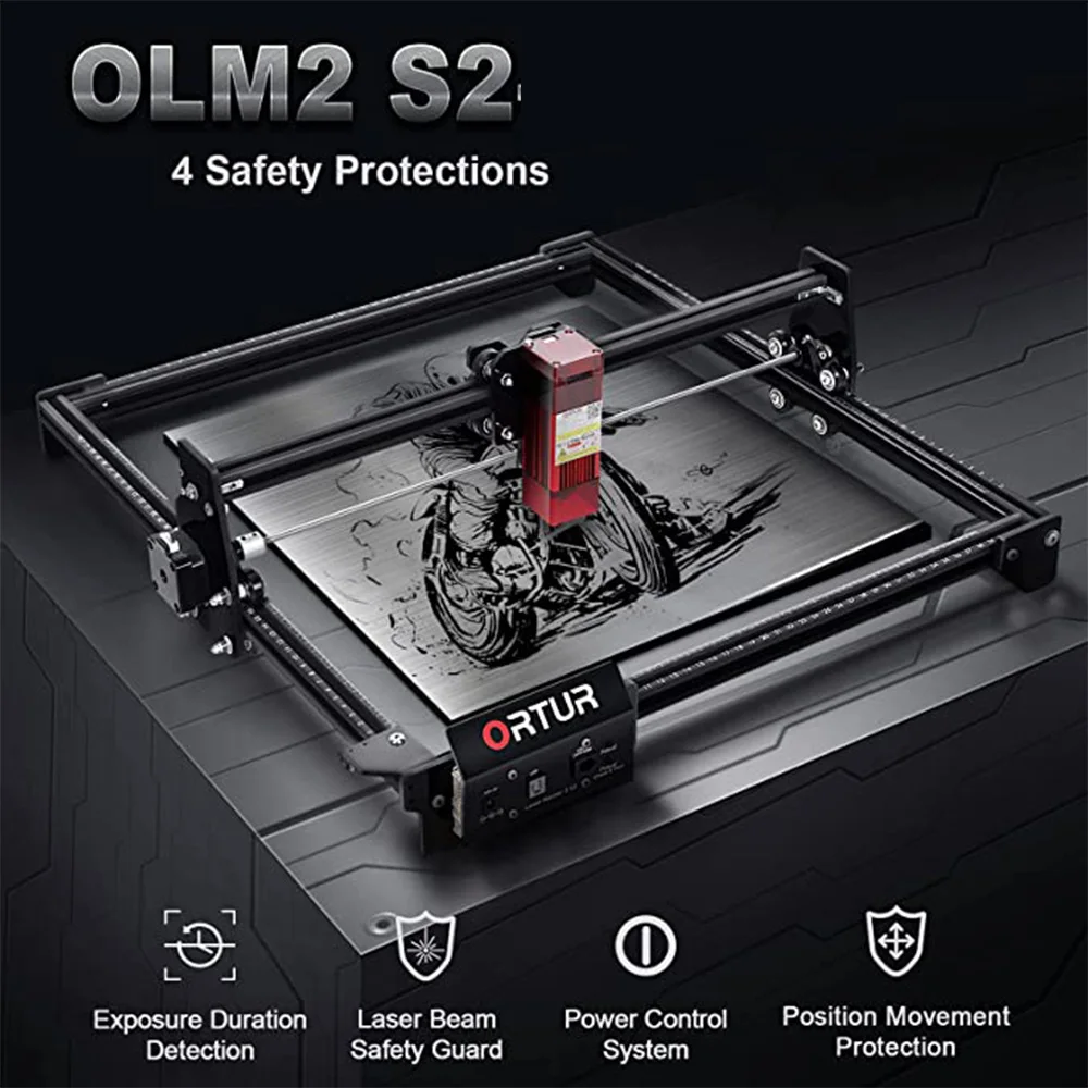 ORTUR Desktop Laser Engraver Y-axis Rotary Roller Engraving Cutting Cutter Machine Wood Metal Acrylic Woodworking 390x410mm