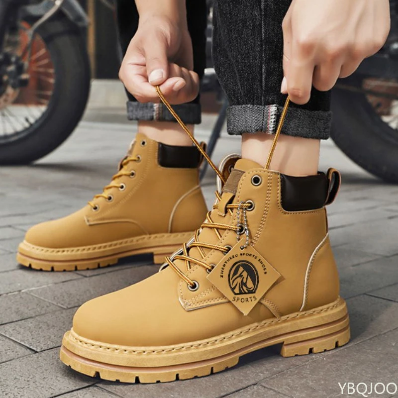 Men's Spring Autumn retro high top boots simple comfortable versatile for daily leisure anti slip wear-resistant men's shoes