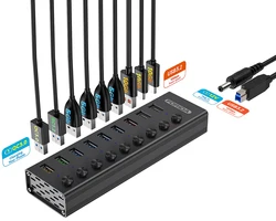 FORIDA 9 in 1 도킹 스테이션, USB A 포트, USB 3.2 허브 분배기, 분할 스위치, 12V 전원 어댑터 포함, 2PCs, 10Gbps C타입 + 7PCs