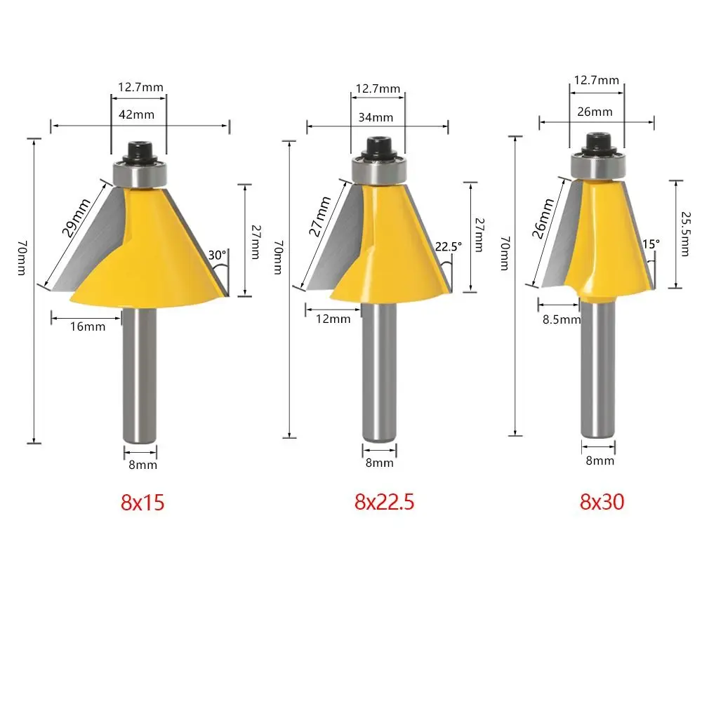 Bevel Edging Milling Cutter Durable 15 22.5 30 Degree 6mm 6.35mm 8mm Shank Carving Cutter Chamfer Router Bit Woodworking Tool