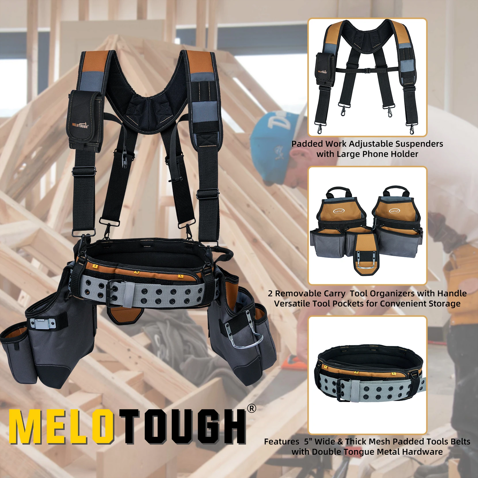 Tool Belt with Sling Tool Pouch Supenders Framer's Comb Apron Construction Tool Pouch Builder Heavy Duty Carpenter's Hanger