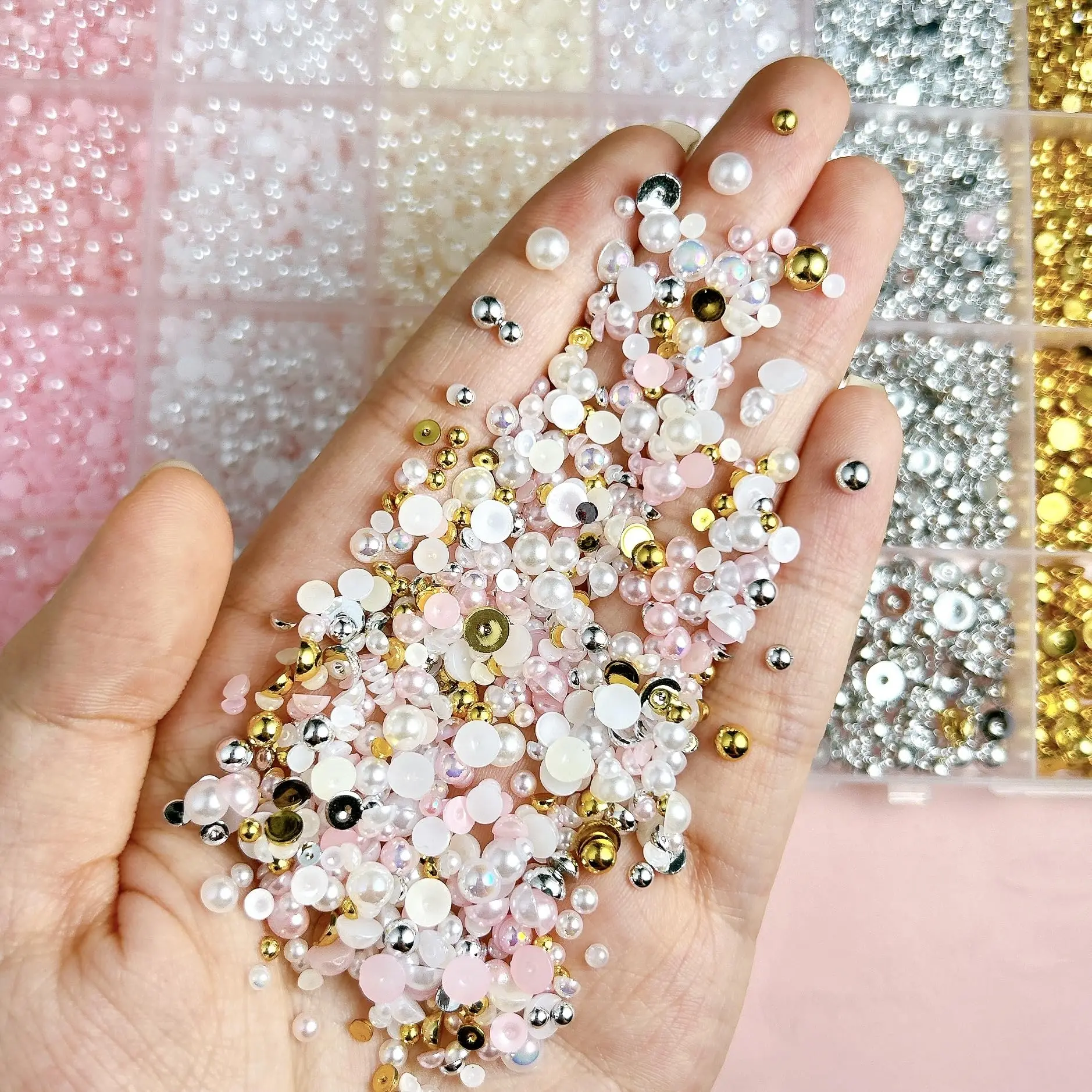 1 boîte 3800 pièces 3D Flatback perle breloques demi-rond Nail Art perles or perles breloques ongles conception ongles bijoux artisanat bricolage décoration