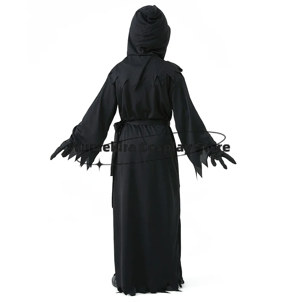 Halloween Grim Reaper Horror Costume Black Hooded Spooky Ghost Robe Dress Up Costume Adult Cosplay Mask Scythe Prop Party Event