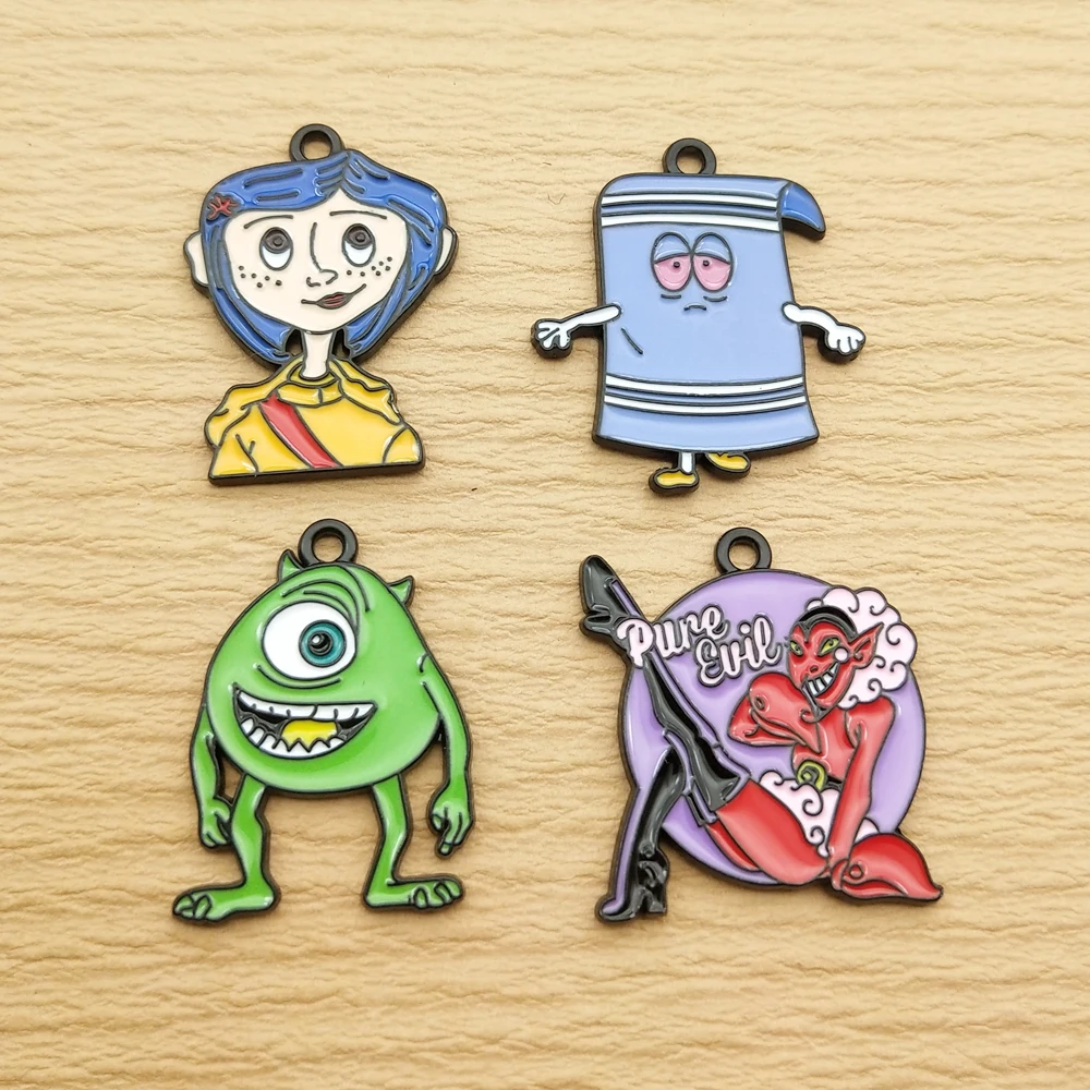 10pcs Cartoon Anime Charm for Jewelry Making Enamel Necklace Bracelet Pendant Diy Accessories Making Alloy Metal Black Plated