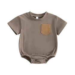 Baby Summer Clothing Infant Boy Solid Color Pocket Romper Short Sleeve Jumpsuit Girl Soft Cotton Sunsuit Newborn Bodysuit