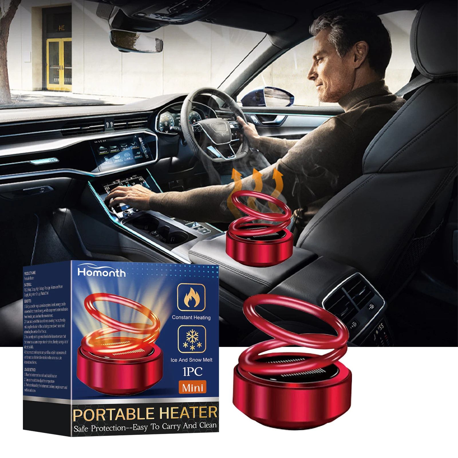 Portable Dynamic Molecular Heater - Winter Car Window Snow/Ice Removing, Defogging, Compact Convenient Heater