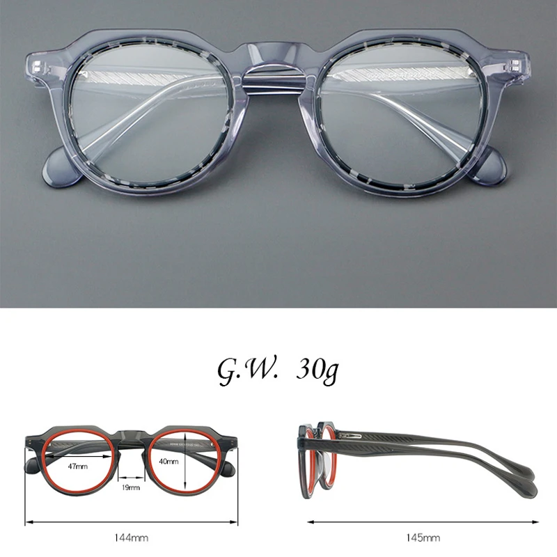 VCKA High Quality Acetate Myopia Glasses Frame Round Optical Clear Eyewear Customizable Prescription Spectacles -0.50 to -6.0