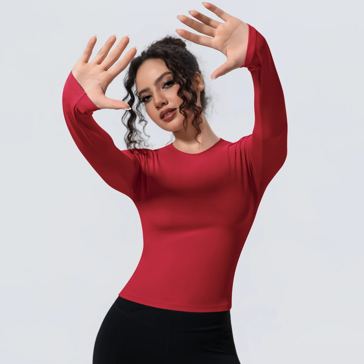 1 Stück Schlankes Casual Sommer Yoga Langarm-Oberteil für Damen, Fitness-Sport-Laufshirt mit Schnelltrocknung, Einfarbiges Trainingsshirt – Detail 36