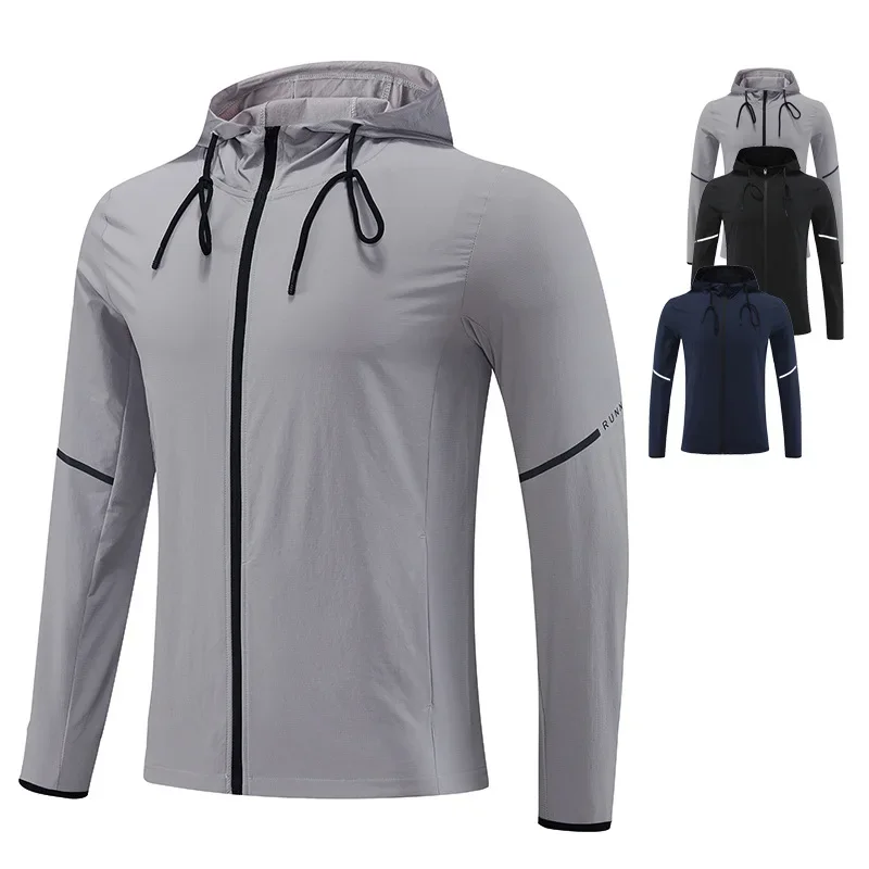 

Men Hooded Autumn Sportswear Gym Fitness Jogging Quick Dry Breathable Coats Bodybuilding Sweatshirt Man Running Sport Jackets