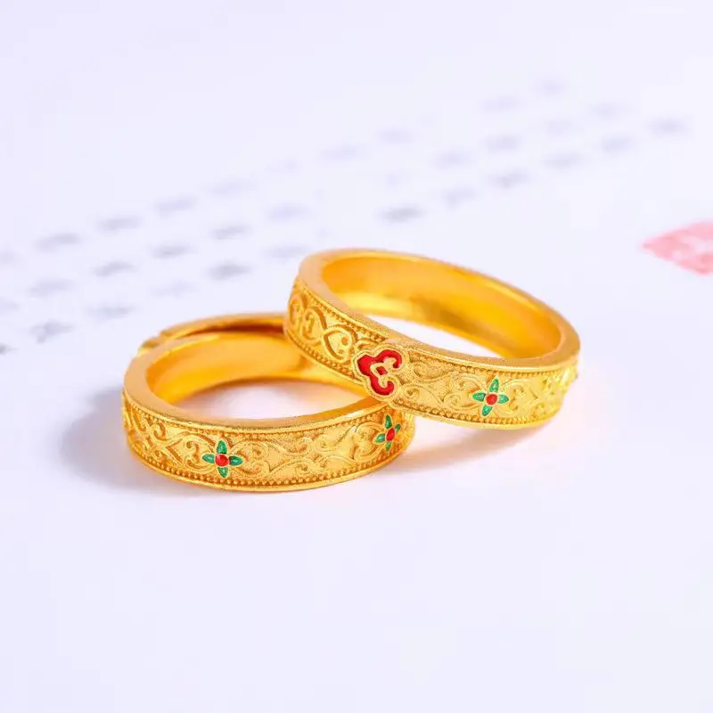 

24K real gold style ancient gold ring 9999 palace retro adjustable auspicious cloud index finger couple burn blue female ring