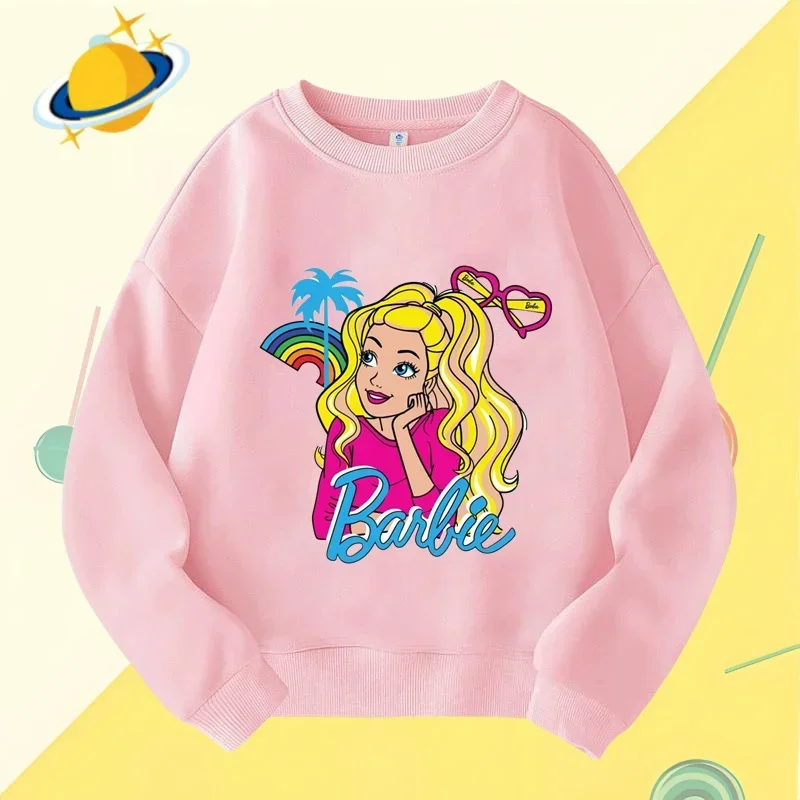 Barbie children\'s crew-neck hoodie Disney print Autumn Winter long-sleeved sweatshirt Boy Girl Kawaii Birthday gift Numbers 1-10