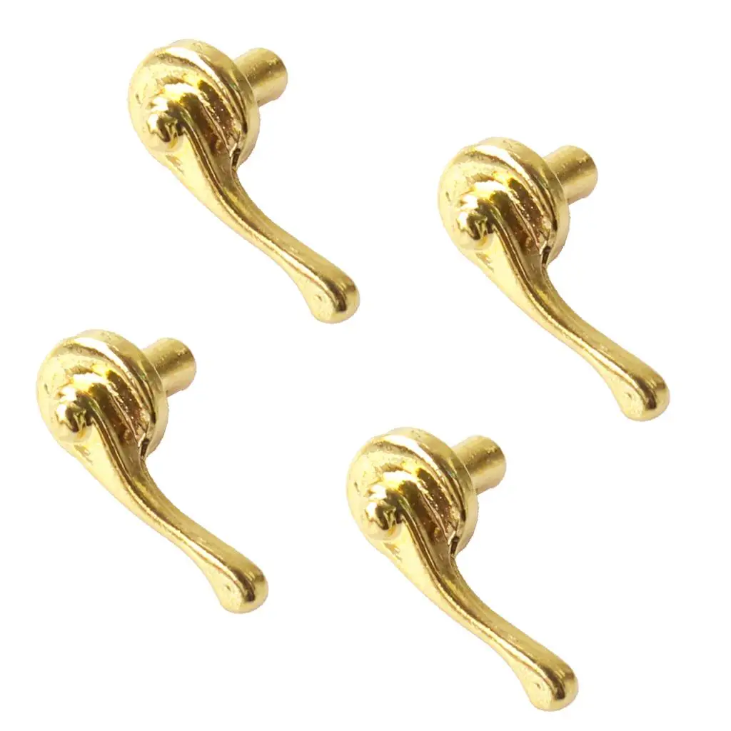 Latão porta alavanca alças para Doll House, Metal Knobs, acessórios para móveis, decoração em miniatura, escala 1:12th, 4 pcs