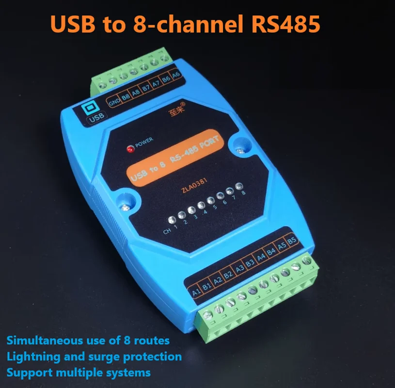 USB to 8-port RS-485 converter, 8-channel 485 serial port cable, COM port communication conversion, lightning protection