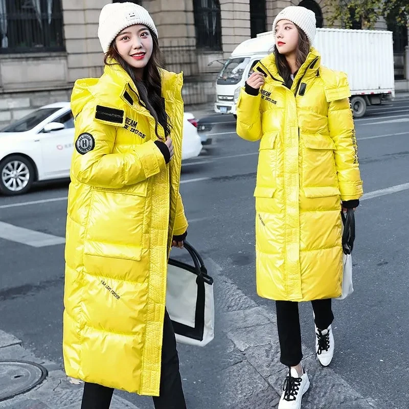 Piumino senza lavaggio In autunno e inverno imbottito In cotone versione coreana di cappotto lungo sopra il ginocchio lucido femminile sottile Ins