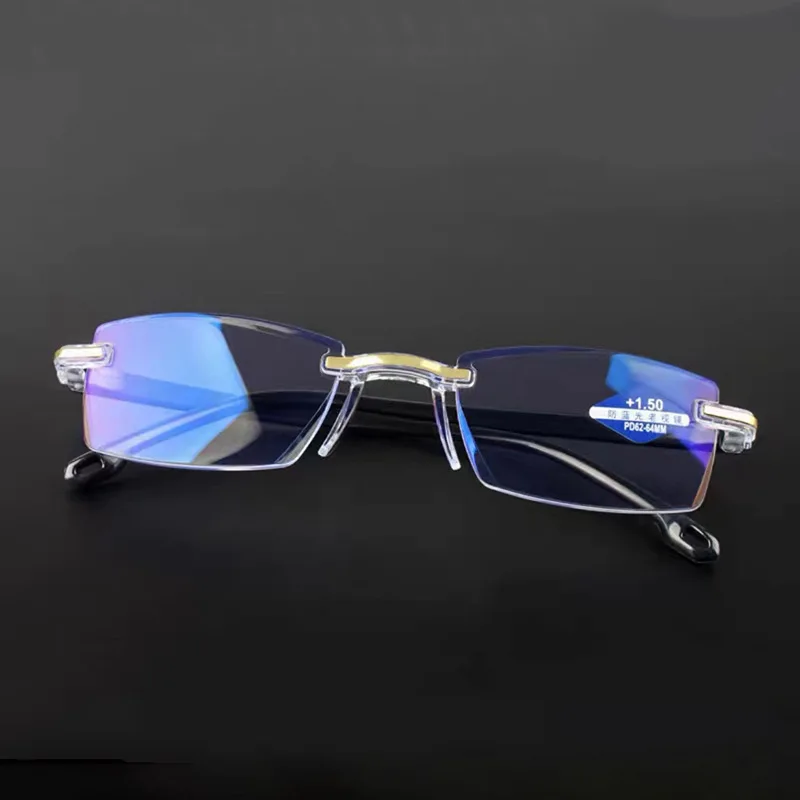 New Models Rimless Presbyopia Glasses Anti-Blue Light Presbyopia Glasses Resin High-Definition Elderly Presbyopia Glasses