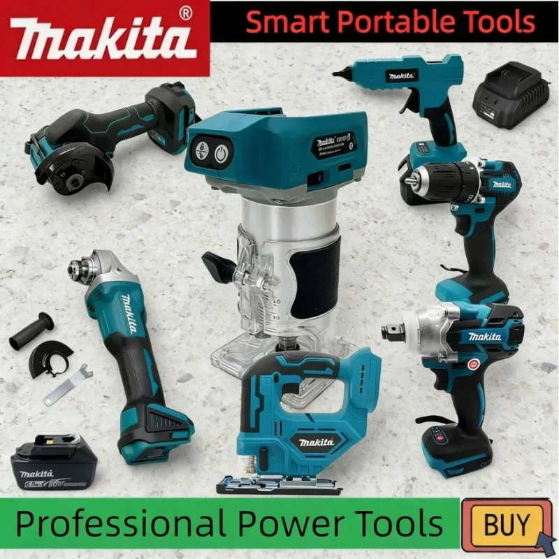 

Makita High-Performance Brushless 18V Tool Combo Kit: Angle Grinder, Electric Chainsaw, Air Inflator, Hot Glue Gun, Cut-off Saw