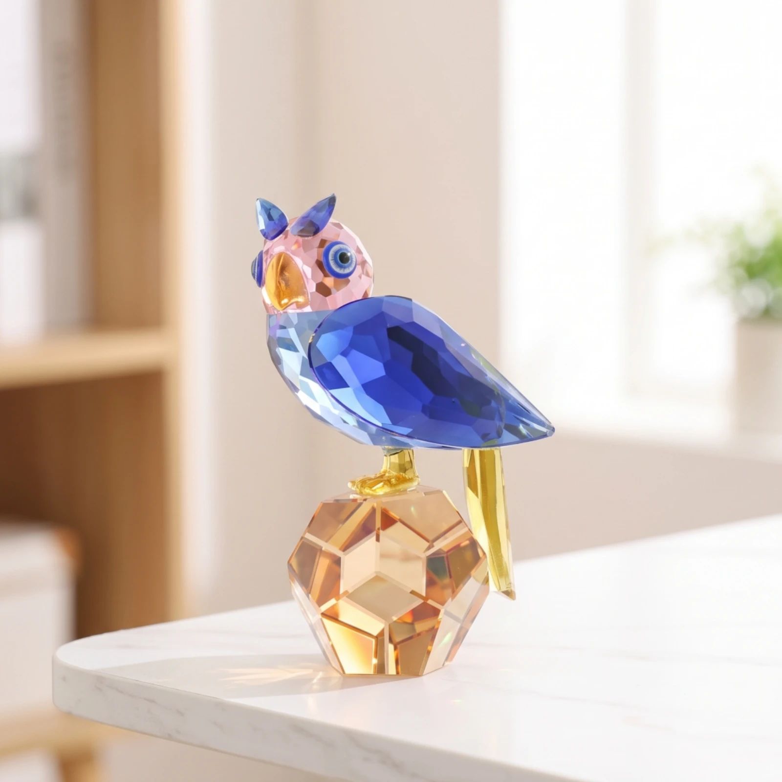 Faceted Crystal Owl Figurine Modern Crystal-style Ornament Small Owl Statue Decor for Desk Display view 3