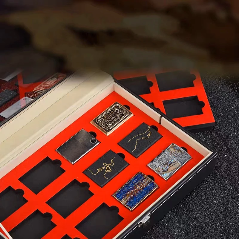 24 Slots Lighter Holder Case Two Layers Leather Lighter Box Luxury Lighter Display Gift Case