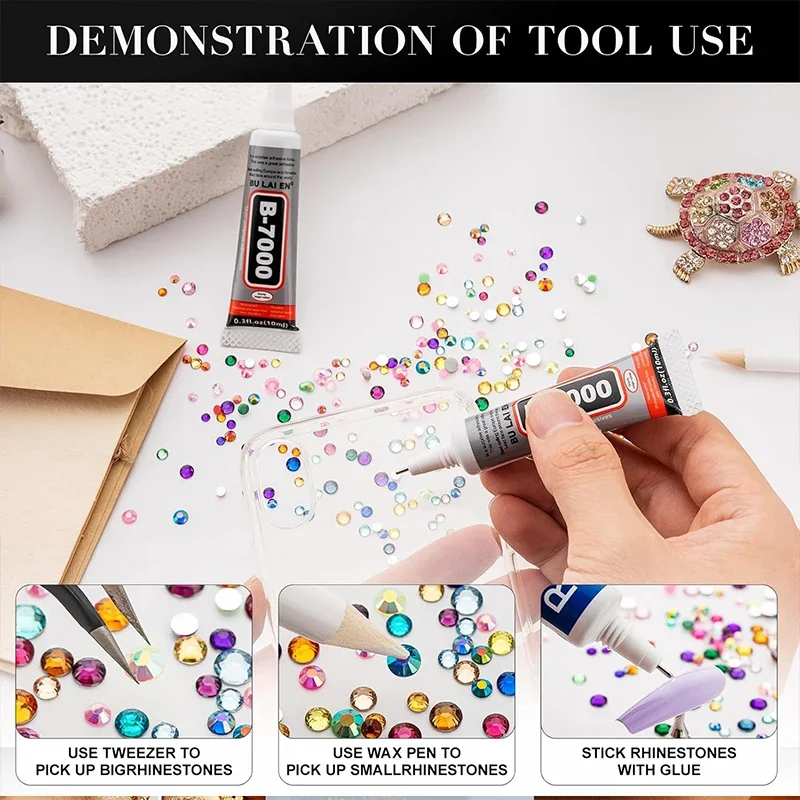 DUCRYSTAL 18Color Resin Rhinestone tools set 3/4/5mm Non-Hotfix Flatback Crystal Resin Stone Glue on DIY Decoration Nails Crafts