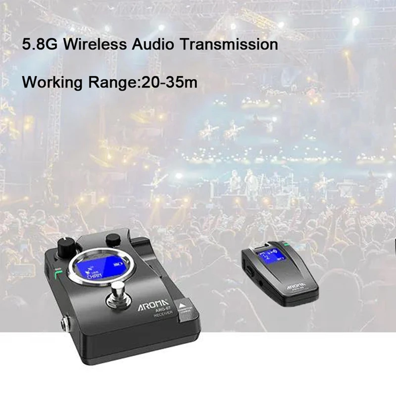 AROMA ARG-07 Guitar Transmission System Wireless Transmisster Receiver Plastic 6.35Mm Plug LCD Display 4 Channels 35M Range