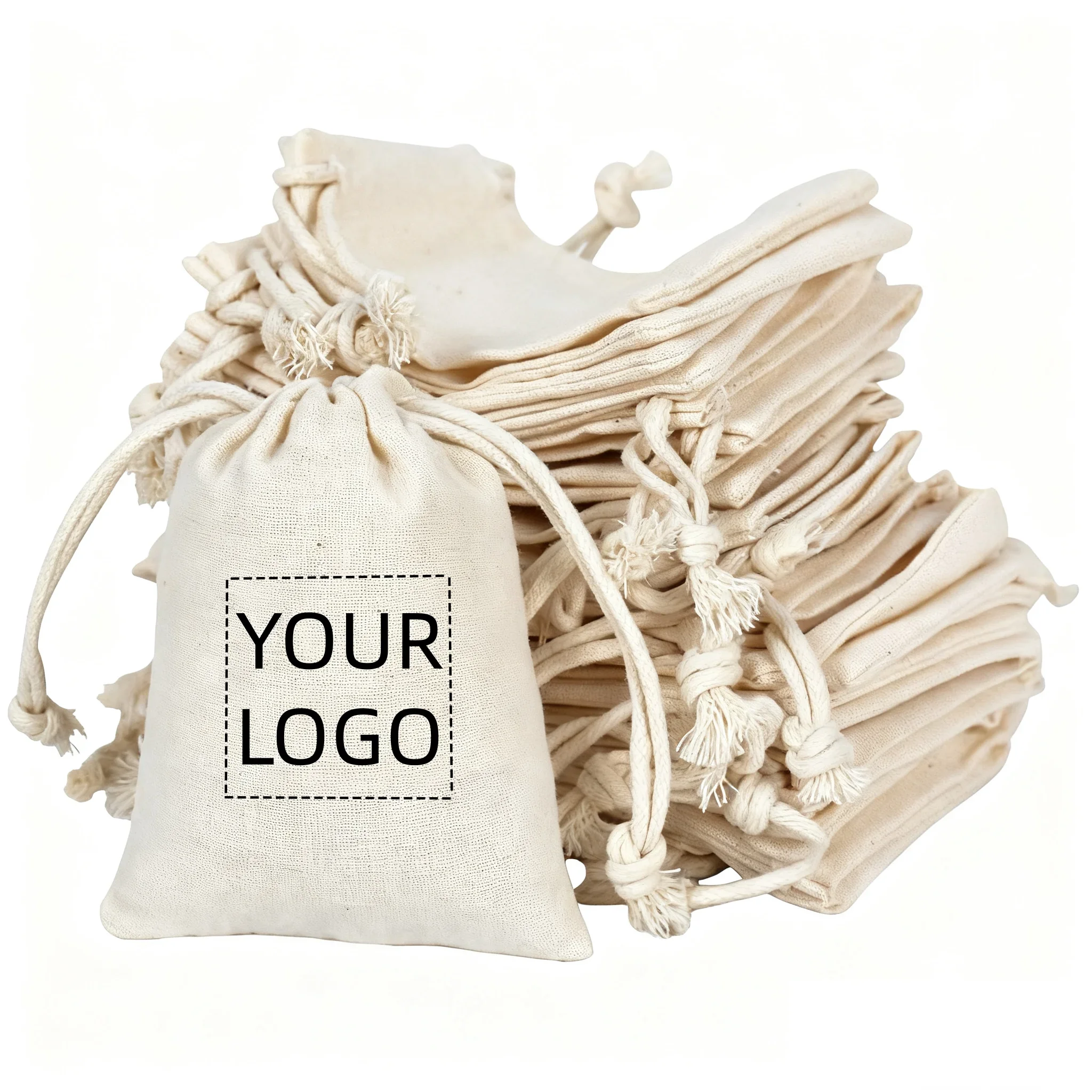 10‑100Pcs Custom Logo Cotton Drawstring Pouches, Personalized Gift Storage Bags for Wedding Party Jewelry Packaging