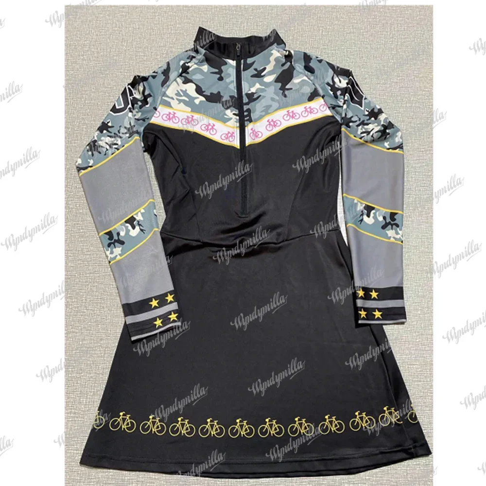 Wyndymilla Women Cycling Jumpsuit Mini Skirt Macaquinho Saia Long Sleeve Bike Monkey Dress Triathlon Bodysuits Dress Vestidinho