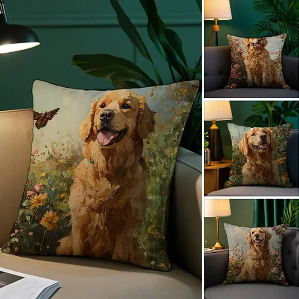 Cute Dog Golden Retriever Double-sided Printed pillow cover Short plush Suitable living rooms bedrooms sofas throw cushion cover