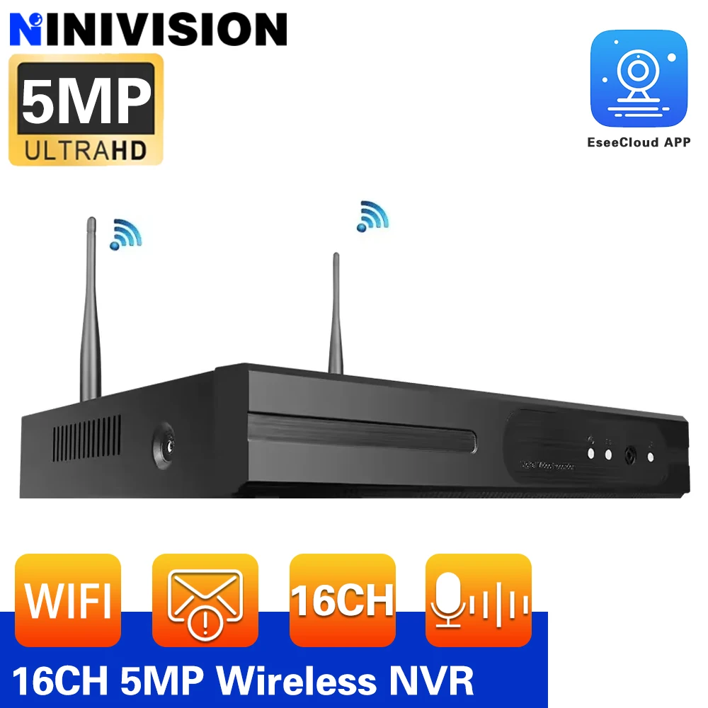 

WiFi NVR 16CH 5MP H.265 Wireless Network Video Recorder Support Human Detection P2P Network Video Recorder Email Alart EseeCloud