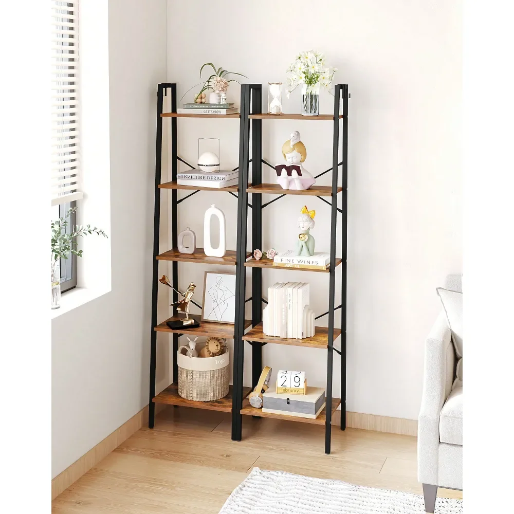 

4 5 6Tier Ladder Shelf, Bookshelf Bookcase, Freestanding Corner Storage Shelve With 2 Hooks For Home Office, Living Room, Kitch