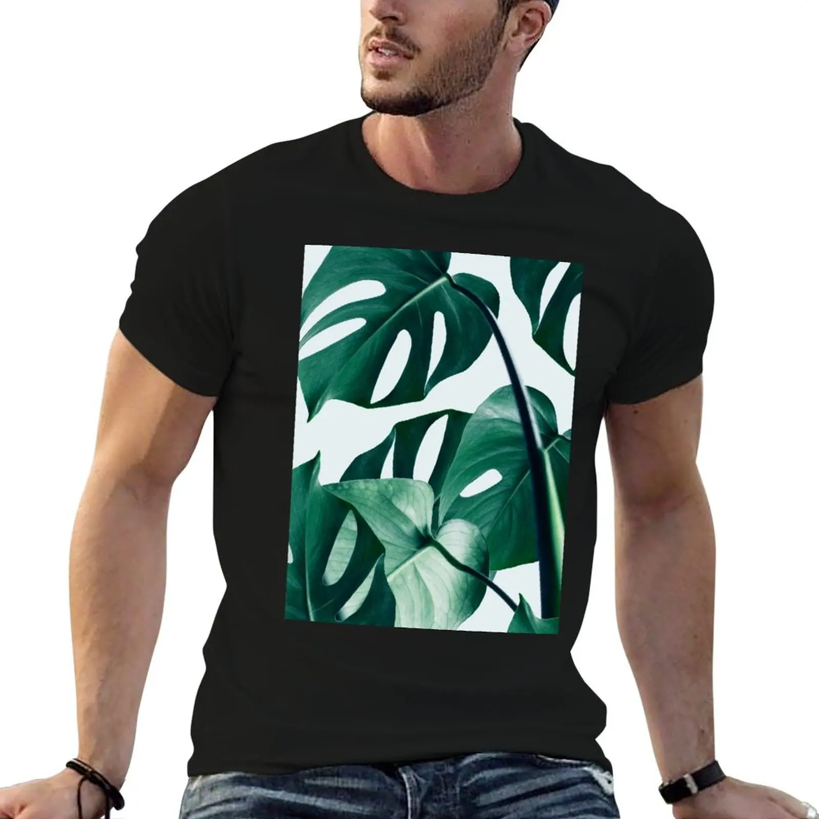 Monstera #redbubble #artprints T-Shirt Basic Plain Short Sleeve Crew Neck Tee