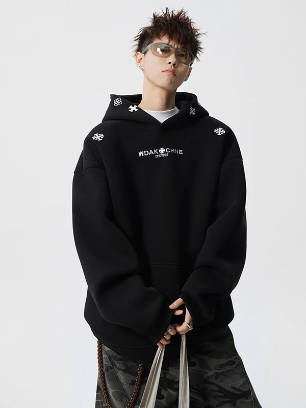 

American Sle Heavyweight Hoodie Men's Winter Thiened Warmth Embroidered Sweatirt Casual Top Cotton Polyester Blend