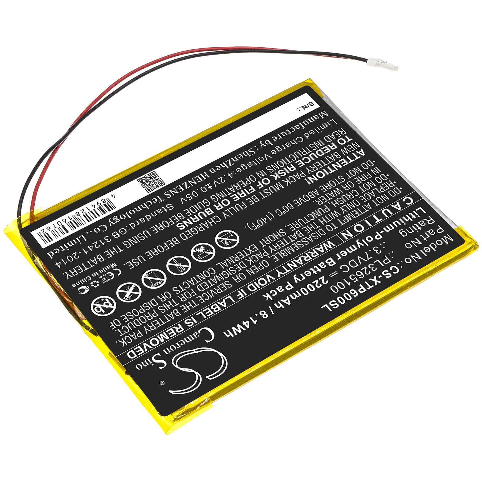 Diagnostic Scanner Battery For XTOOL:EZ300,EZ400,PS65,PS70,PS60,X500,PL3265100,--2200mAh / 8.14Wh--Li-Polymer--3.70V